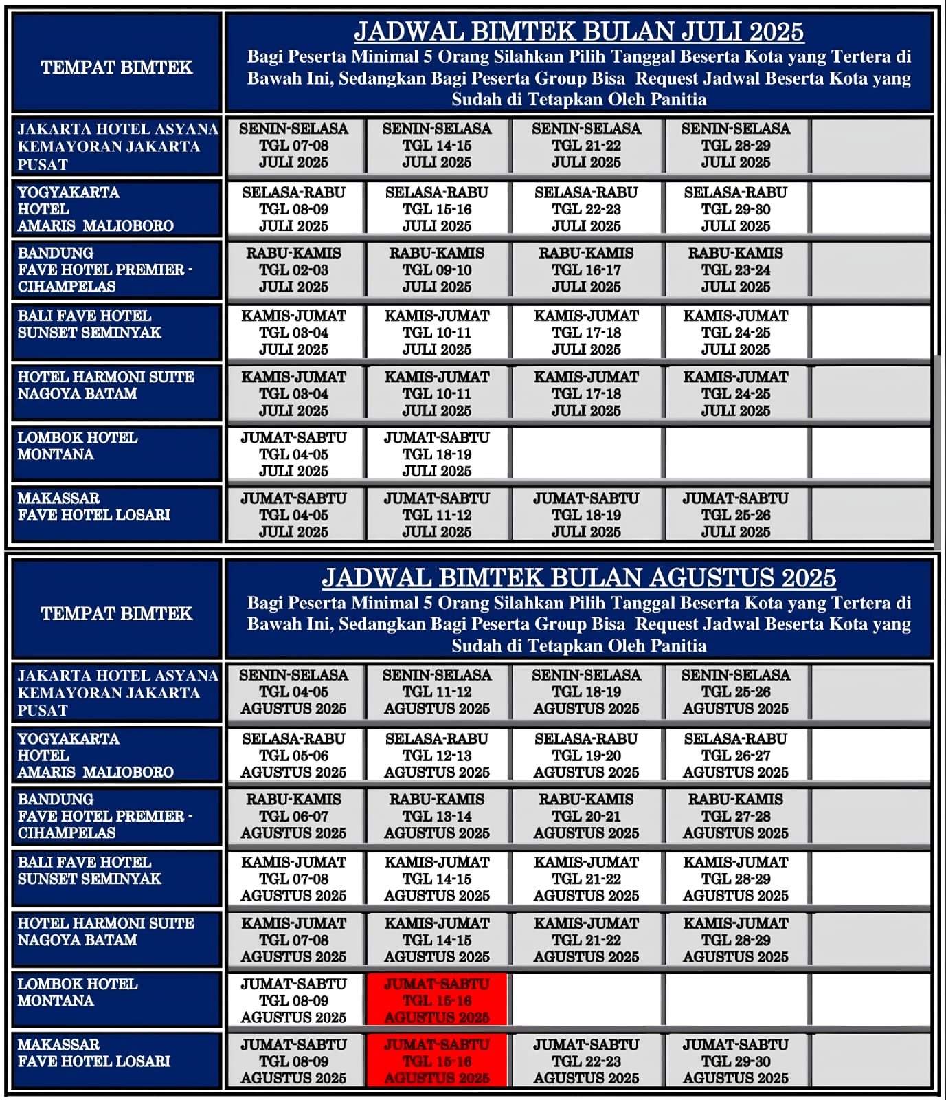 JADWAL BIMTEK | Materi Bimtek - Jadwal Bimtek Tahun 2025